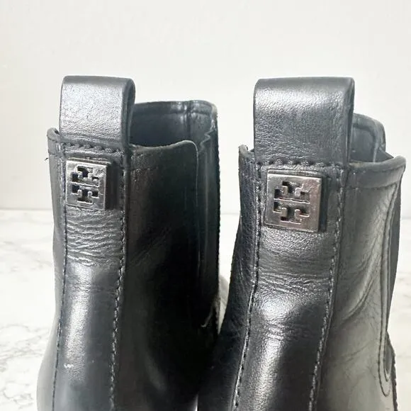 Tory Burch April Black Leather Ankle Boots Gunmetal Hardware Women’s Size 7