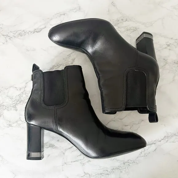 Tory Burch April Black Leather Ankle Boots Gunmetal Hardware Women’s Size 7