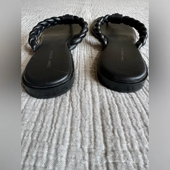 Tory Burch Benton Braided Black Leather Thong Sandals sz 9