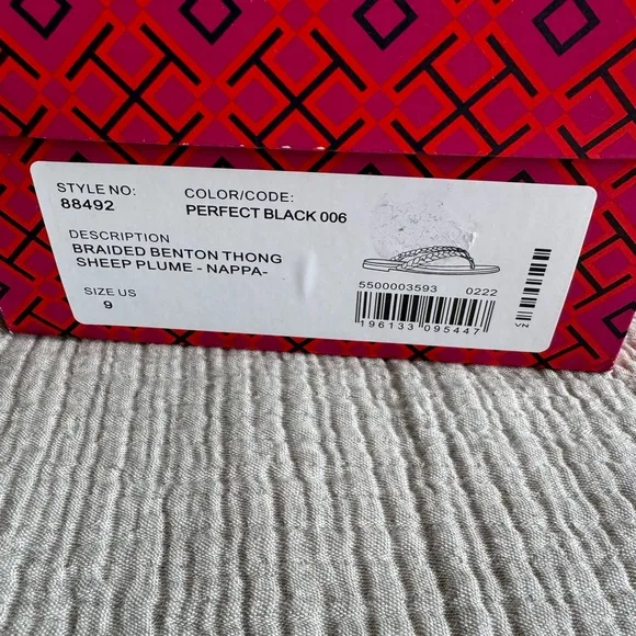 Tory Burch Benton Braided Black Leather Thong Sandals sz 9