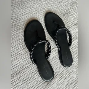Tory Burch Benton Braided Black Leather Thong Sandals sz 9