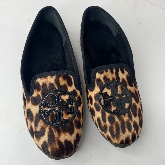 Tory Burch Billy calfhair leopard print slipper flats