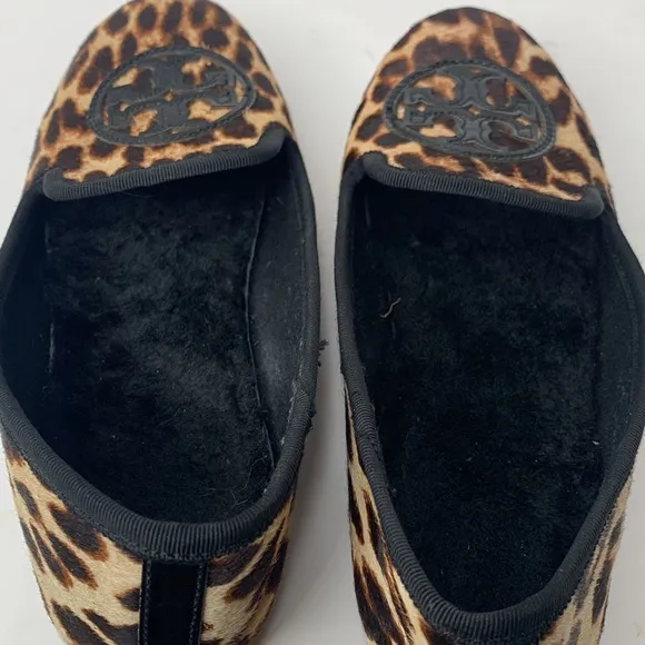Tory Burch Billy calfhair leopard print slipper flats