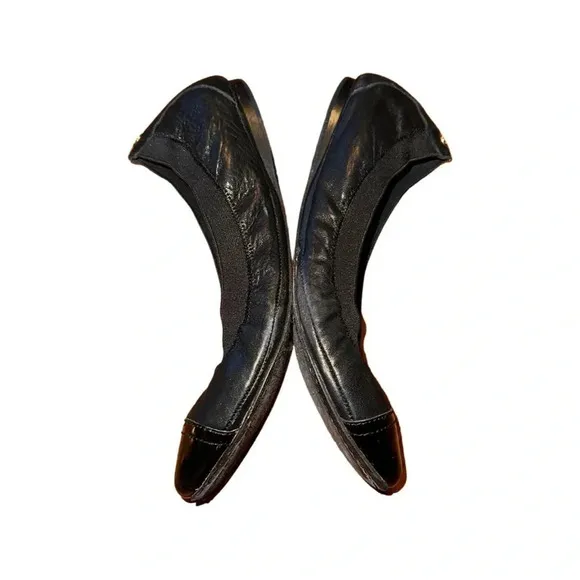 Tory Burch Black Cap Toe Patent Leather Ballet Flat Size 8