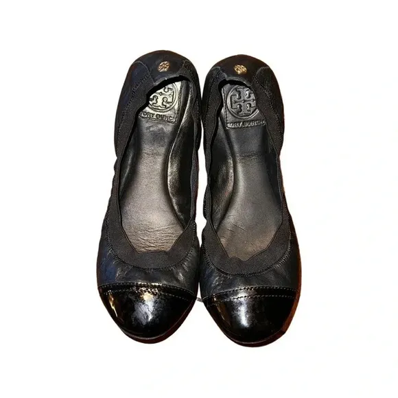 Tory Burch Black Cap Toe Patent Leather Ballet Flat Size 8