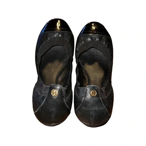 Tory Burch Black Cap Toe Patent Leather Ballet Flat Size 8