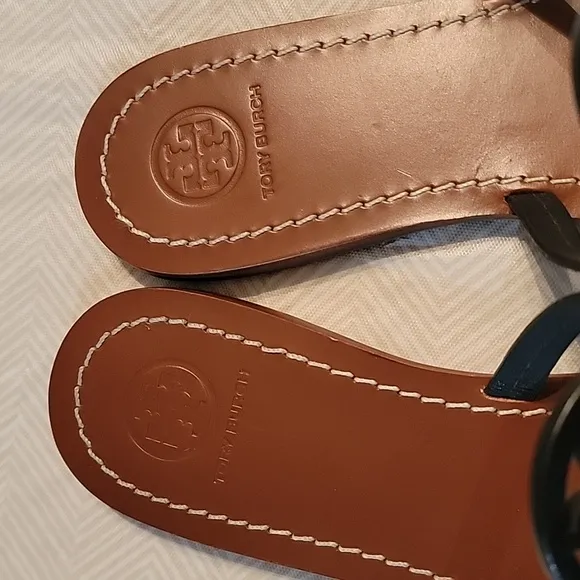 TORY BURCH BLACK GABRIEL THONG SANDALS