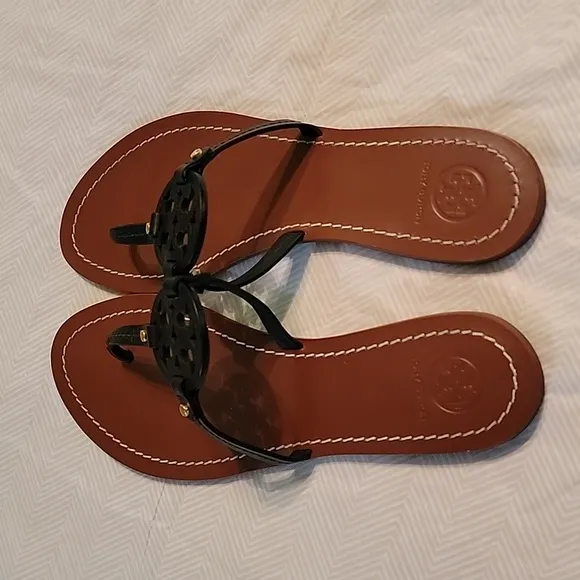 TORY BURCH BLACK GABRIEL THONG SANDALS