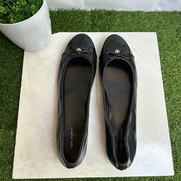 Tory Burch Black Leather Ballet Flats CAP-TOE BALLET size 11 gently used