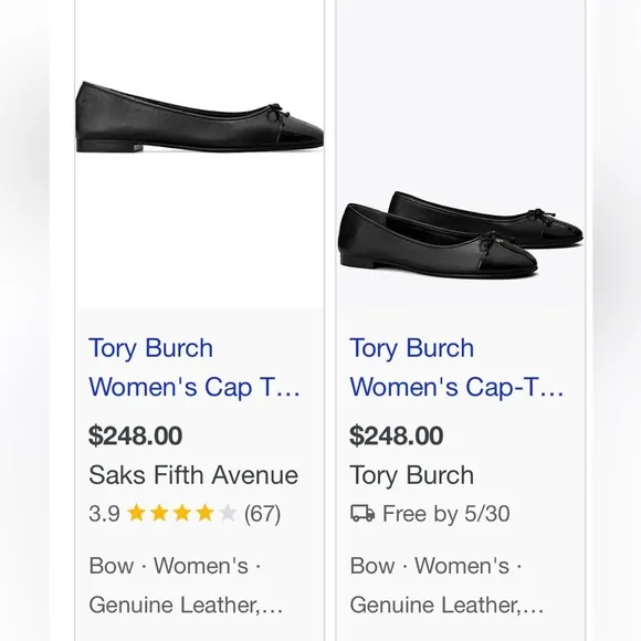 Tory Burch Black Leather Ballet Flats CAP-TOE BALLET size 11 gently used