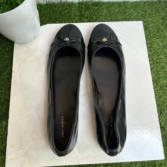 Tory Burch Black Leather Ballet Flats CAP-TOE BALLET size 11 gently used