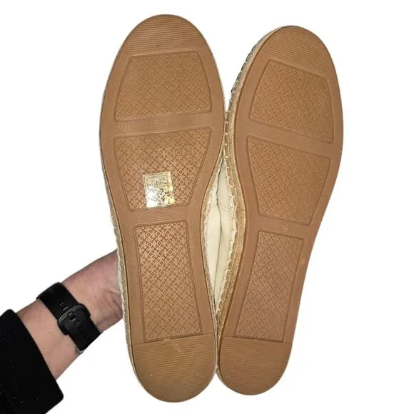Tory Burch Black White Colorblock Espadrilles Flat Leather Upper Size 10 SEE