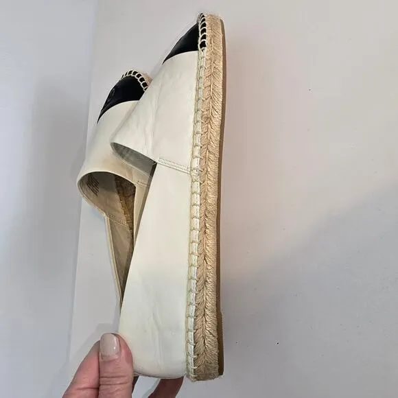 Tory Burch Black White Colorblock Espadrilles Flat Leather Upper Size 10 SEE