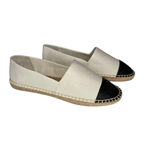 Tory Burch Black White Colorblock Espadrilles Flat Leather Upper Size 10 SEE