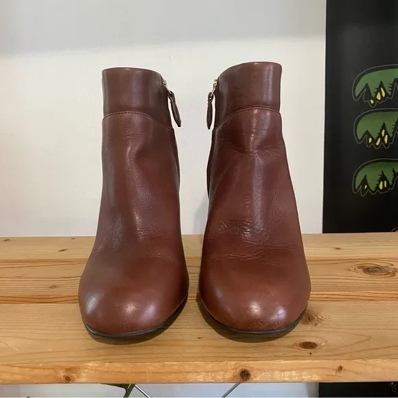 Tory Burch Brown Leather Fulton Zip Ankle Boots Booties