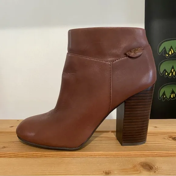 Tory Burch Brown Leather Fulton Zip Ankle Boots Booties