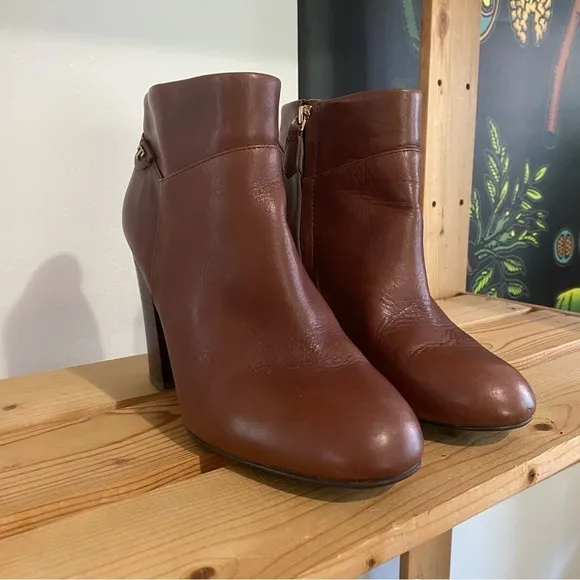Tory Burch Brown Leather Fulton Zip Ankle Boots Booties