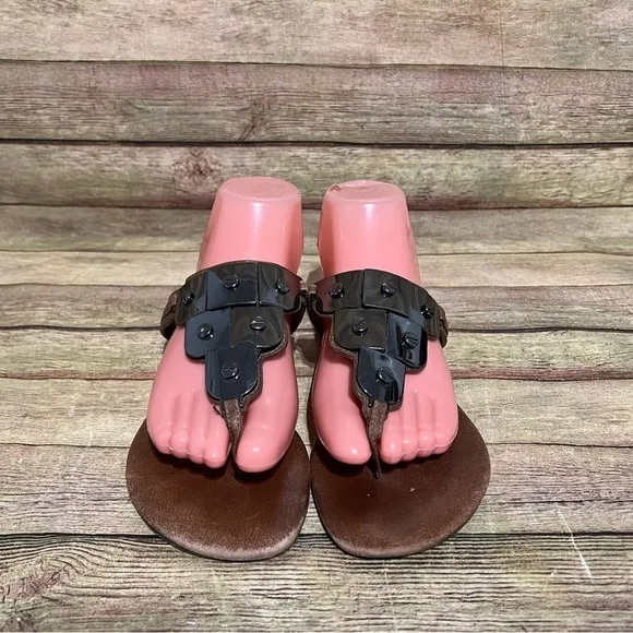 Tory Burch Brown Leather Plated Thong Sandals