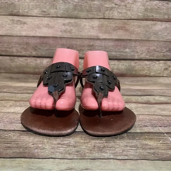 Tory Burch Brown Leather Plated Thong Sandals