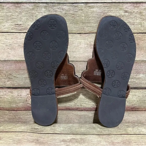 Tory Burch Brown Leather Plated Thong Sandals