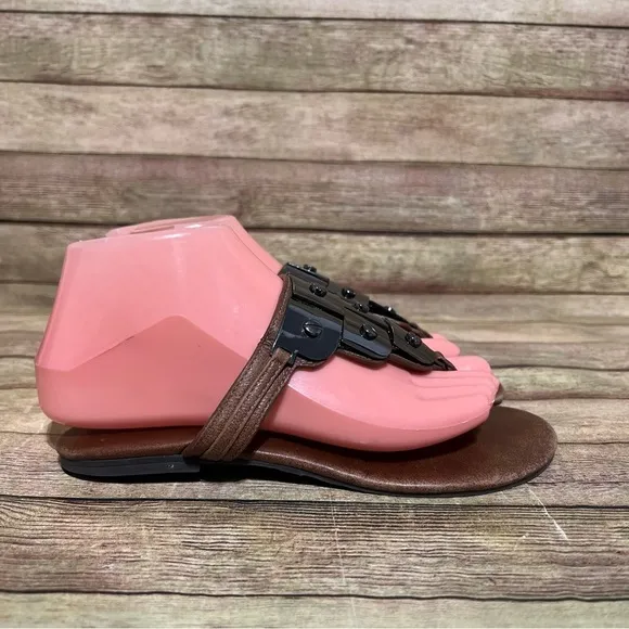 Tory Burch Brown Leather Plated Thong Sandals