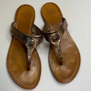 TORY BURCH Cameron Natural Gold Leather Thong Sandals S-119 Sz 7