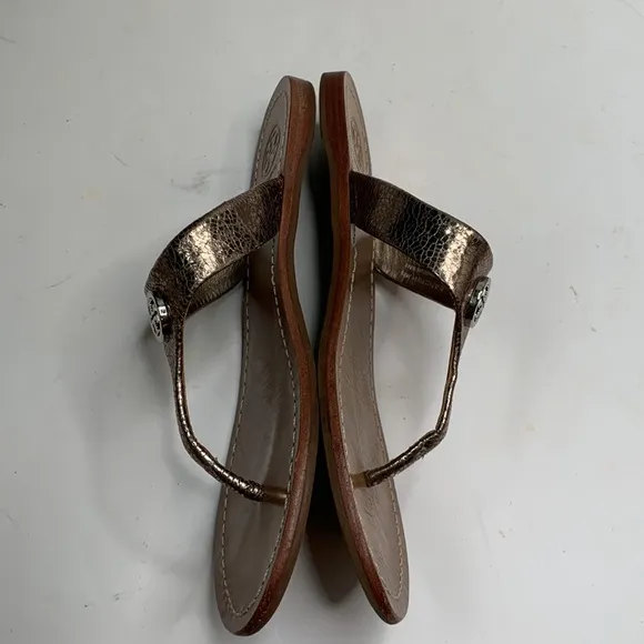 TORY BURCH Cameron Natural Gold Leather Thong Sandals S-119 Sz 7