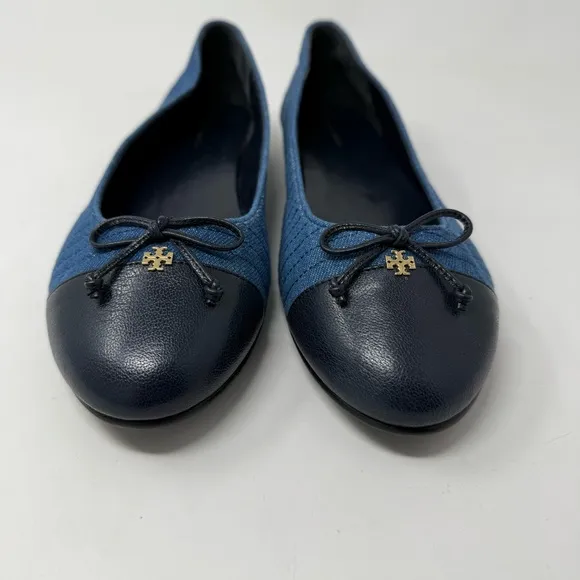 Tory Burch Cap Toe Leather Ballet Flats Blue Denim Size 11