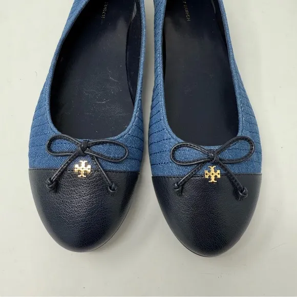 Tory Burch Cap Toe Leather Ballet Flats Blue Denim Size 11