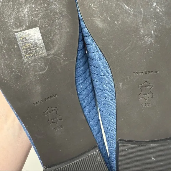 Tory Burch Cap Toe Leather Ballet Flats Blue Denim Size 11