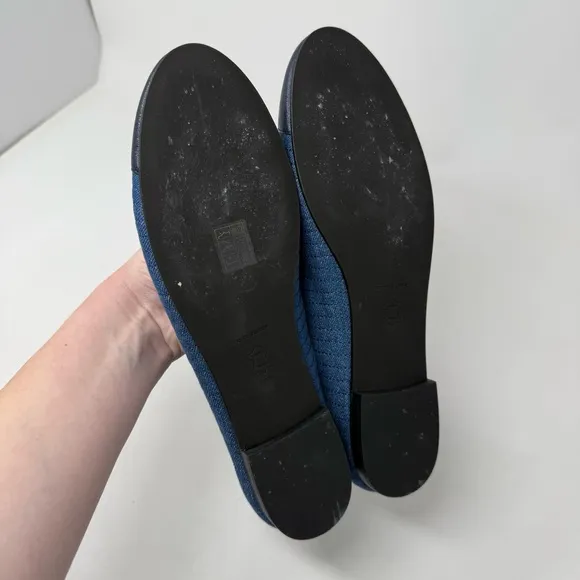Tory Burch Cap Toe Leather Ballet Flats Blue Denim Size 11