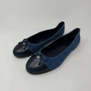 Tory Burch Cap Toe Leather Ballet Flats Blue Denim Size 11