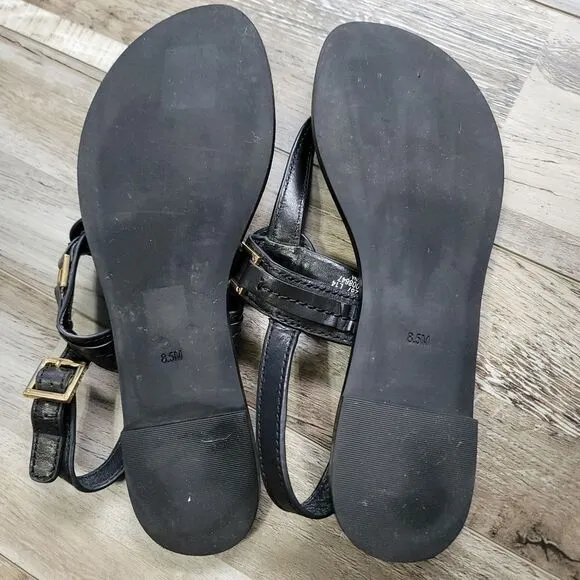 Tory Burch Cassia Black Leather Thong Sandals Size 8.5