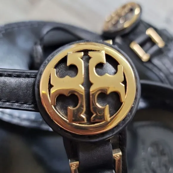 Tory Burch Cassia Black Leather Thong Sandals Size 8.5