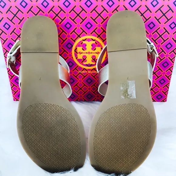 Tory Burch Claire Flat Thong Sandals in Gold