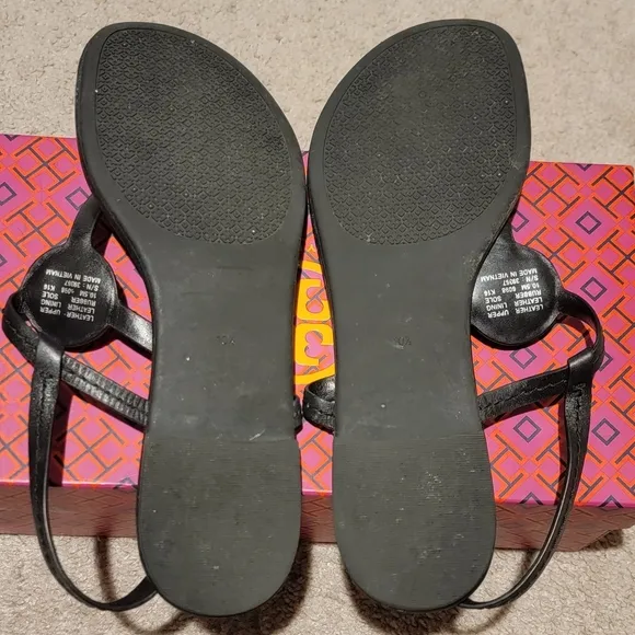 Tory Burch Dillan Black Leather Slingback Sandals Size 10.5