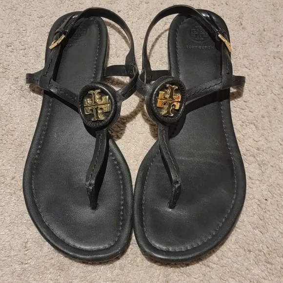 Tory Burch Dillan Black Leather Slingback Sandals Size 10.5
