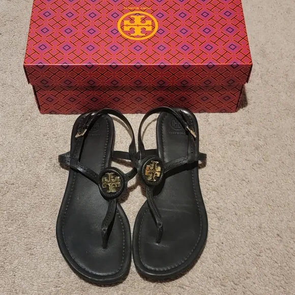 Tory Burch Dillan Black Leather Slingback Sandals Size 10.5