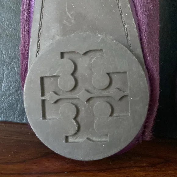 Tory Burch Eddie Ballet Flats Violet Purple Calf Hair Leather Women's Size 8.5