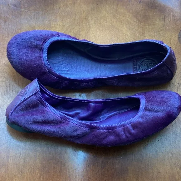 Tory Burch Eddie Ballet Flats Violet Purple Calf Hair Leather Women's Size 8.5