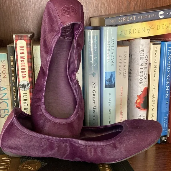 Tory Burch Eddie Ballet Flats Violet Purple Calf Hair Leather Women's Size 8.5
