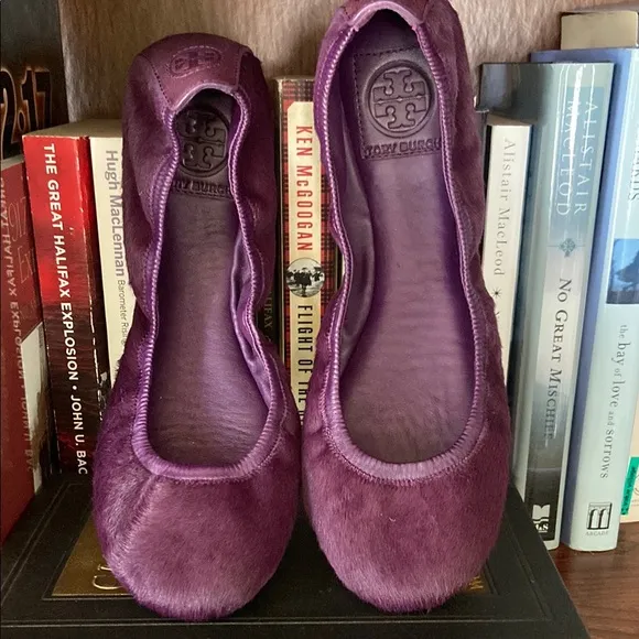 Tory Burch Eddie Ballet Flats Violet Purple Calf Hair Leather Women's Size 8.5