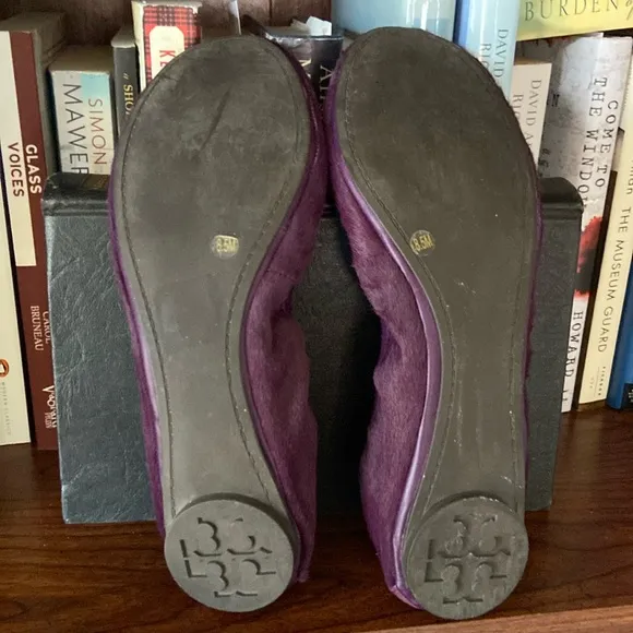 Tory Burch Eddie Ballet Flats Violet Purple Calf Hair Leather Women's Size 8.5