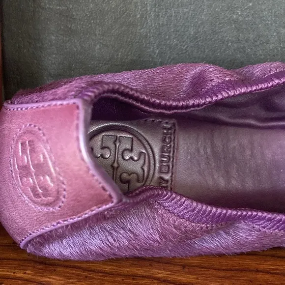 Tory Burch Eddie Ballet Flats Violet Purple Calf Hair Leather Women's Size 8.5