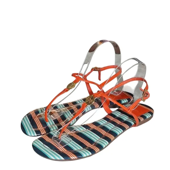 Tory Burch Emmy Habanero Pepper Stripe Cushioned Footbed Sandals