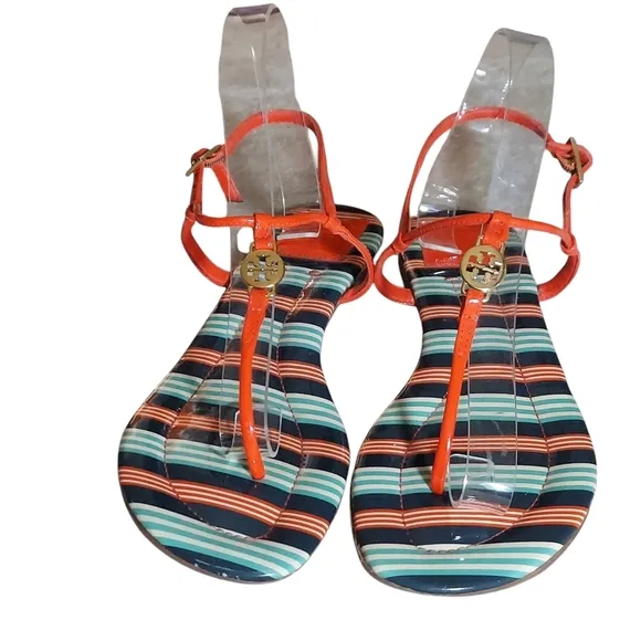 Tory Burch Emmy Habanero Pepper Stripe Cushioned Footbed Sandals