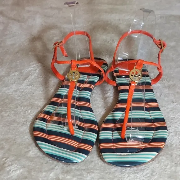 Tory Burch Emmy Habanero Pepper Stripe Cushioned Footbed Sandals