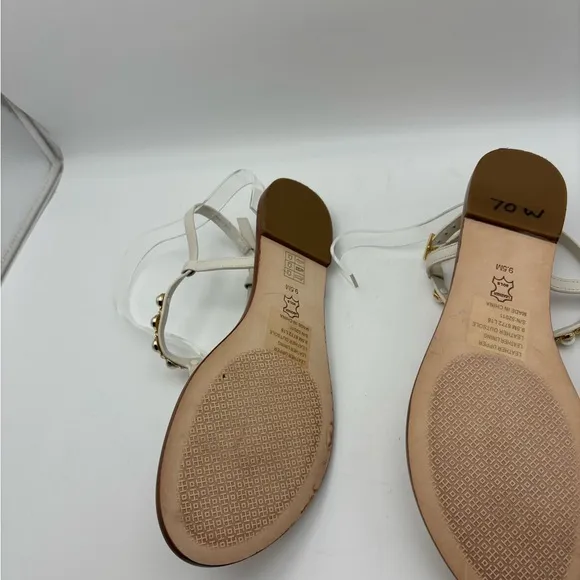 TORY BURCH Emmy Pearl Thong Linen White Leather Sandals