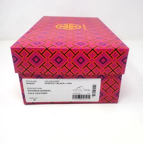 Tory Burch Georgia Thong Sandals Calf Leather Perfect Black 84937 Size 9