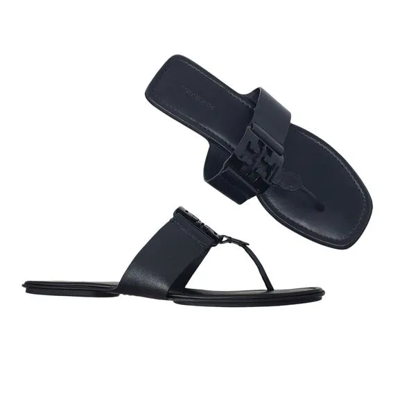 Tory Burch Georgia Thong Sandals Calf Leather Perfect Black 84937 Size 9